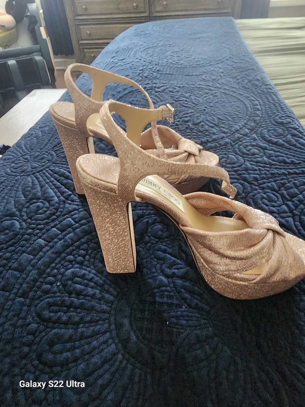 Jimmy Choo Rose Gold Bow Slingback Heels - Picture 2 of 5